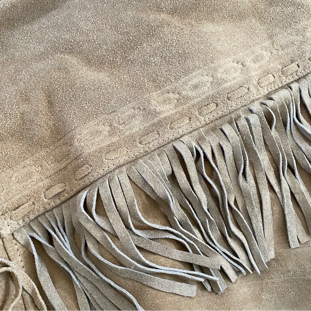 Real Leather Suede Southwestern Western Tassel FringeJacket: Natural Tan - Large - Picture 5 of 8